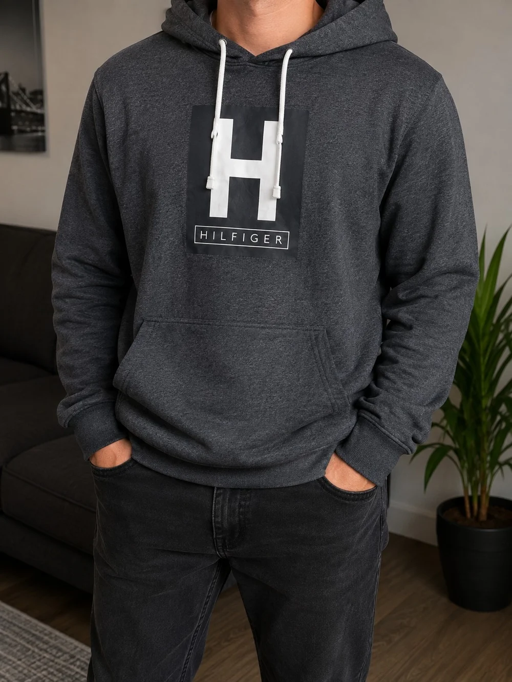 Tommy Hilfiger Charcoal Gray Logo Pullover Hoodie